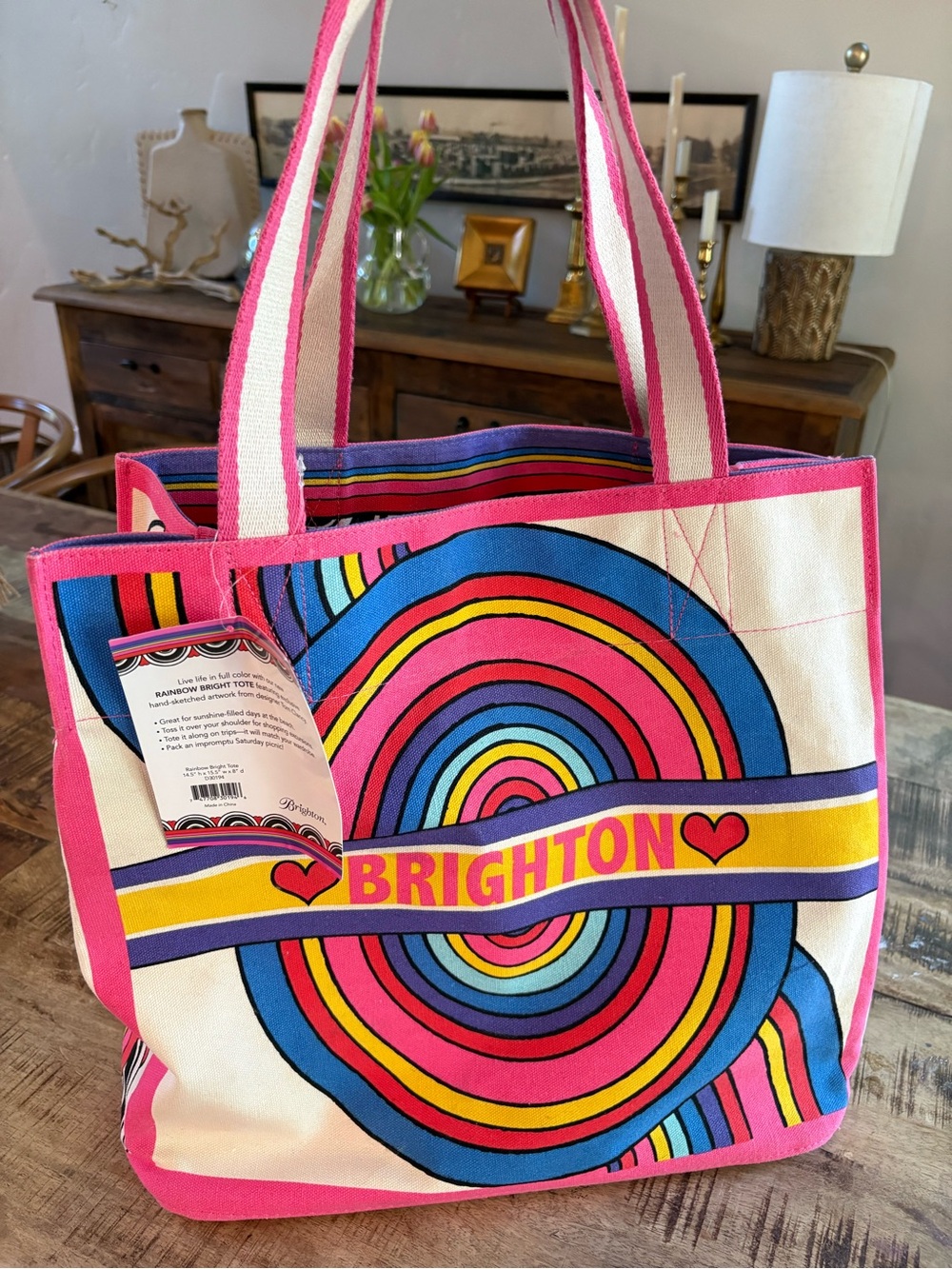 Brighton Rainbow Bright Tote Pink Multicolor Swirl Canvas Tote